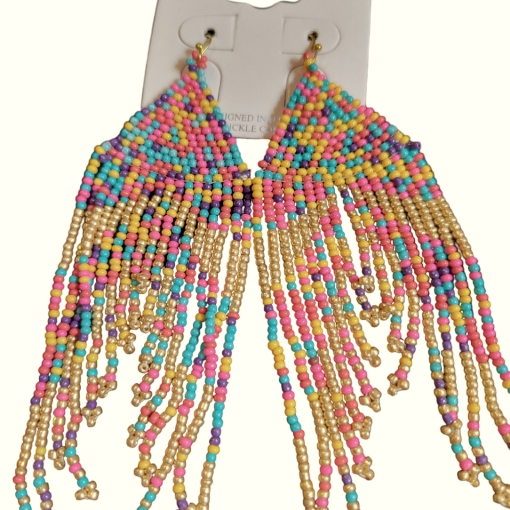 Beaded Fringe  Earrings - Picture 2 of 2